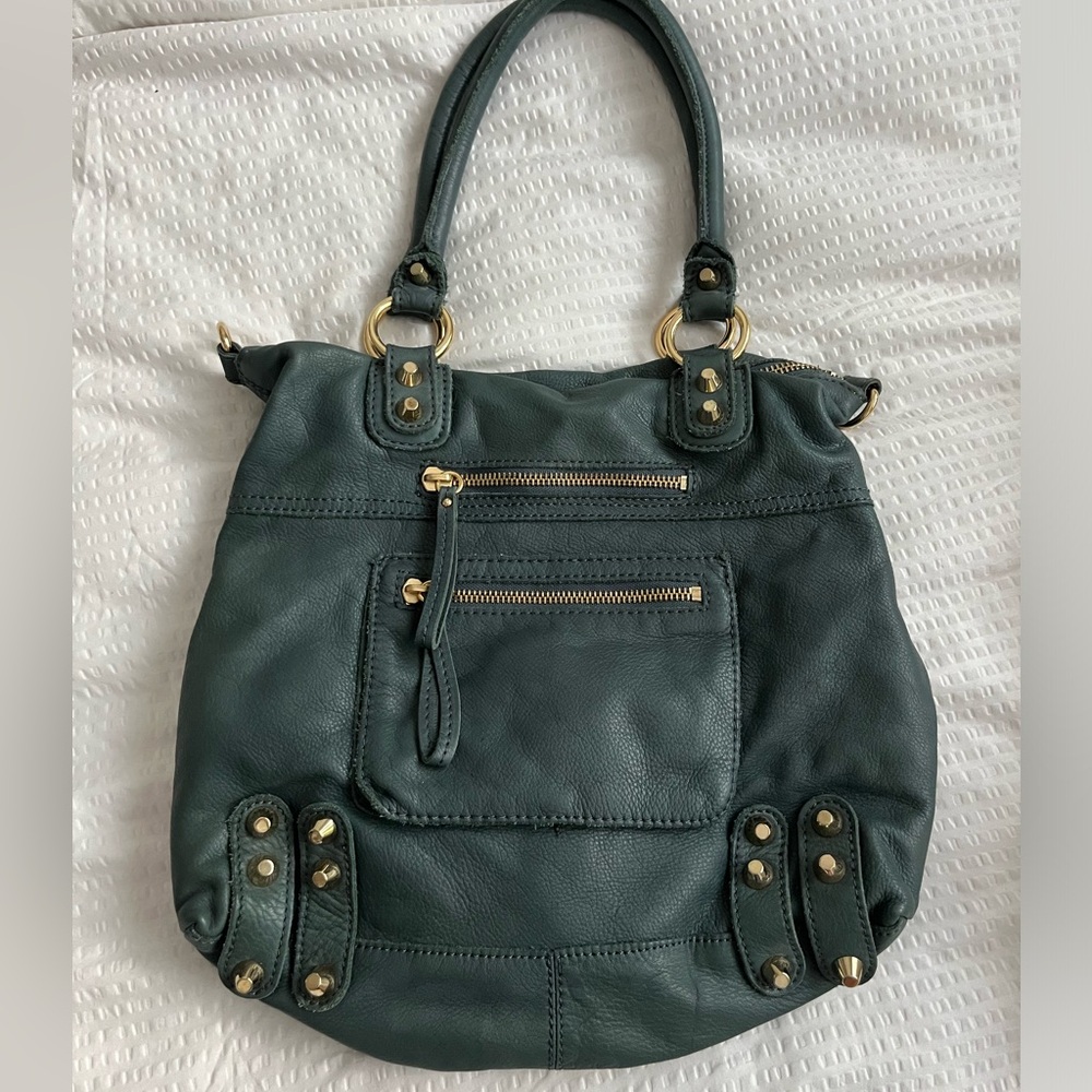 Linea pelle teal and zebra purse